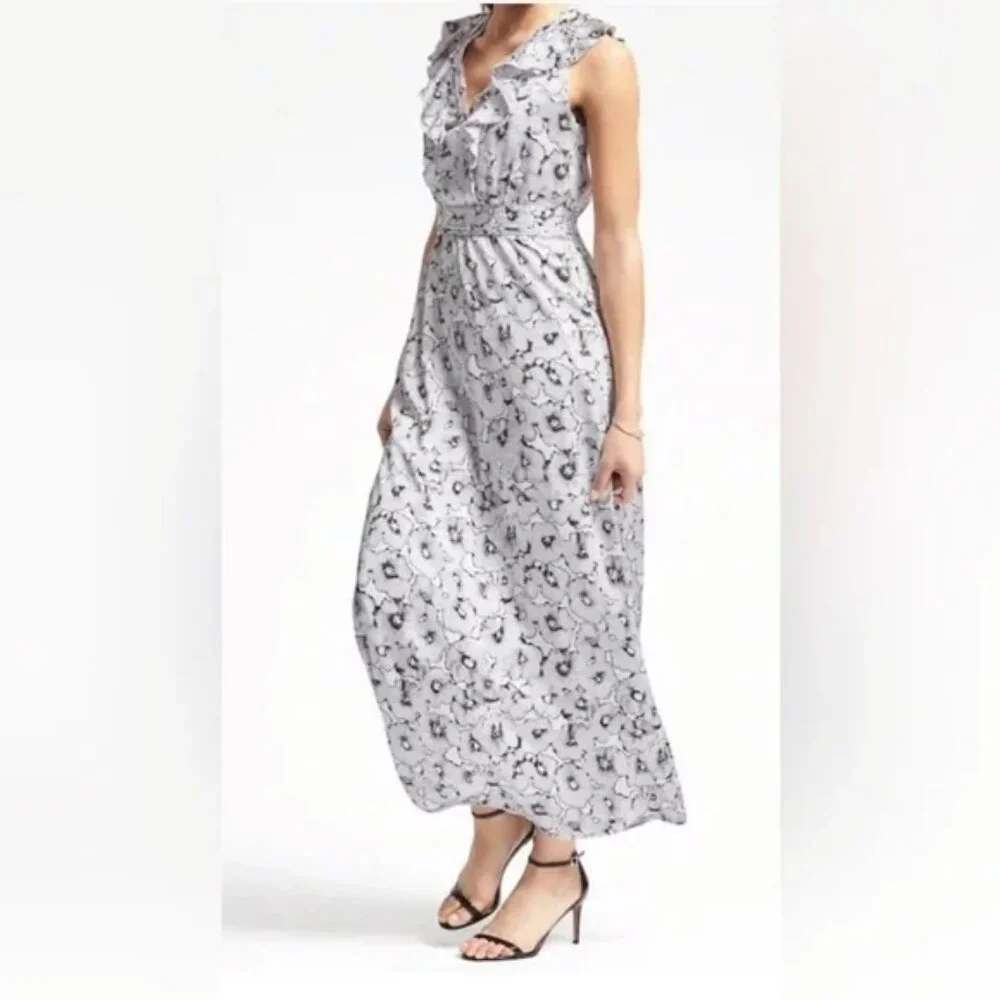 Banana Republic White & Black Floral Maxi Dress - Picture 1 of 8